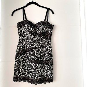 Bebe Black & White Lace and Leopard Cheetah Print Mini Dress - Size XS